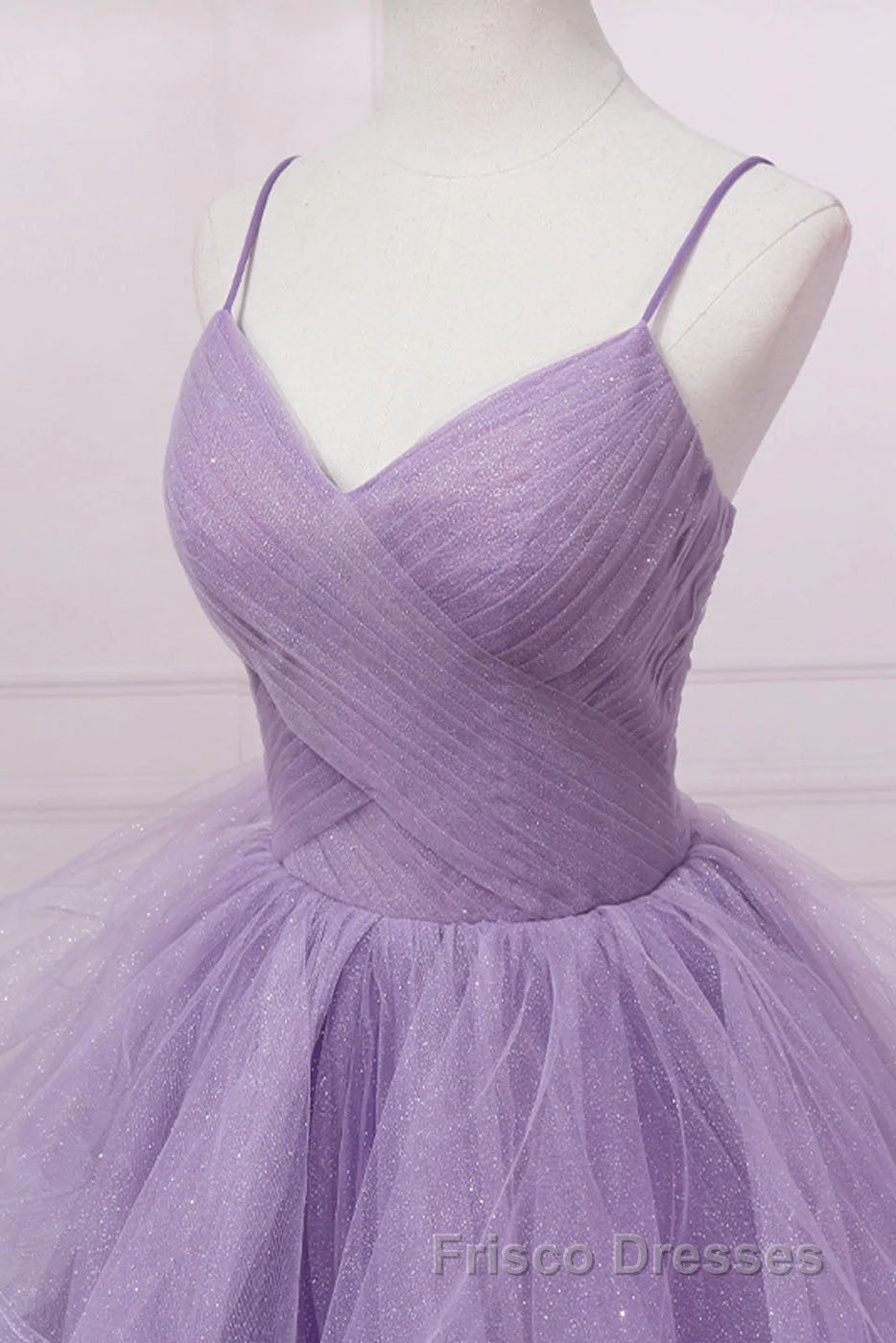 Princess Lavender Sparkly Spaghetti Straps Long Formal Prom Dress Floor Length Evening Gown