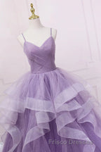 Princess Lavender Sparkly Spaghetti Straps Long Formal Prom Dress Floor Length Evening Gown