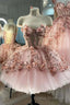 Princess Sparkly Sweetheart Formal Prom Dress with 3d Flowers, Pink Quinceanera Dress