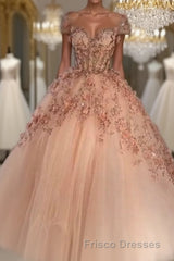 Princess Sparkly Sweetheart Formal Prom Dress with 3d Flowers, Pink Quinceanera Dress