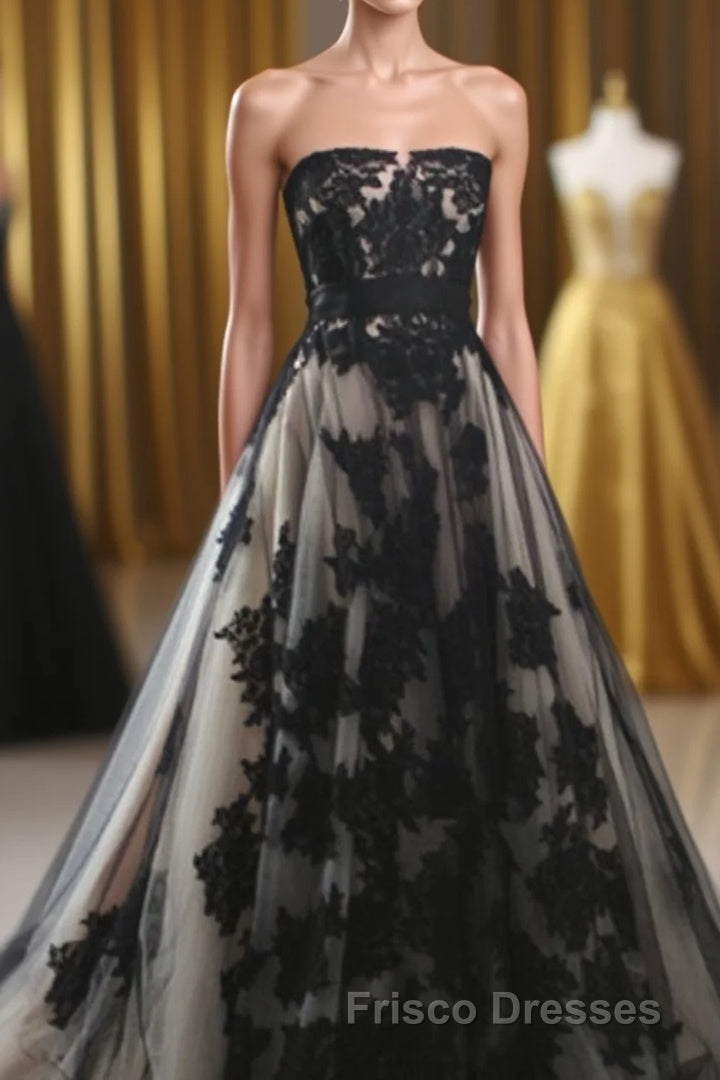 Charming Lace Appliqued Strapless With Chapel Train Wedding Dress Main image