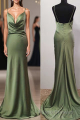 Olive Green Cowl Neck Trump Long Formal Prom Dress