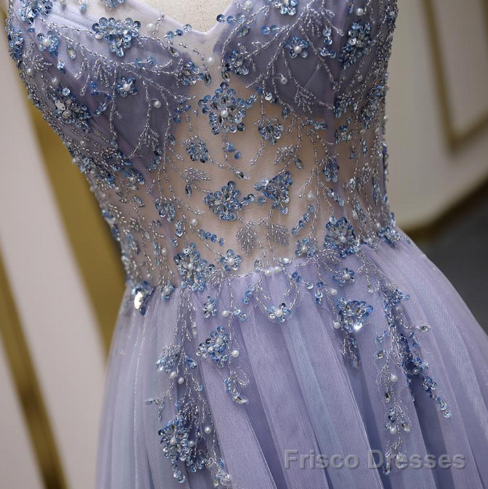 Sparkly A Line Spaghetti Straps Lace Up Back Long Prom Dresses, Evening Party Dresses Secondary image