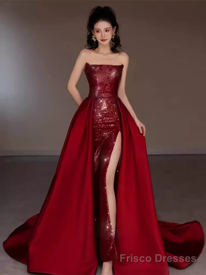 Sexy Mermaid Strapless Sleeveless Party Dress Red Long Prom Dress Secondary image