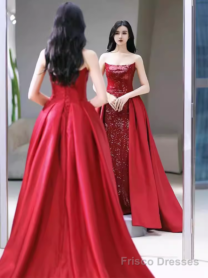 Sexy Mermaid Strapless Sleeveless Party Dress Red Long Prom Dress Main image