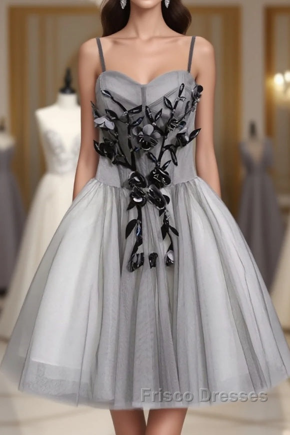 Gray Tulle Short A Line Formal Prom Dress, Homecoming Dress Main image