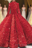 Glitter High Neck Open Back Lace Up Ball Gown Formal Prom Dress