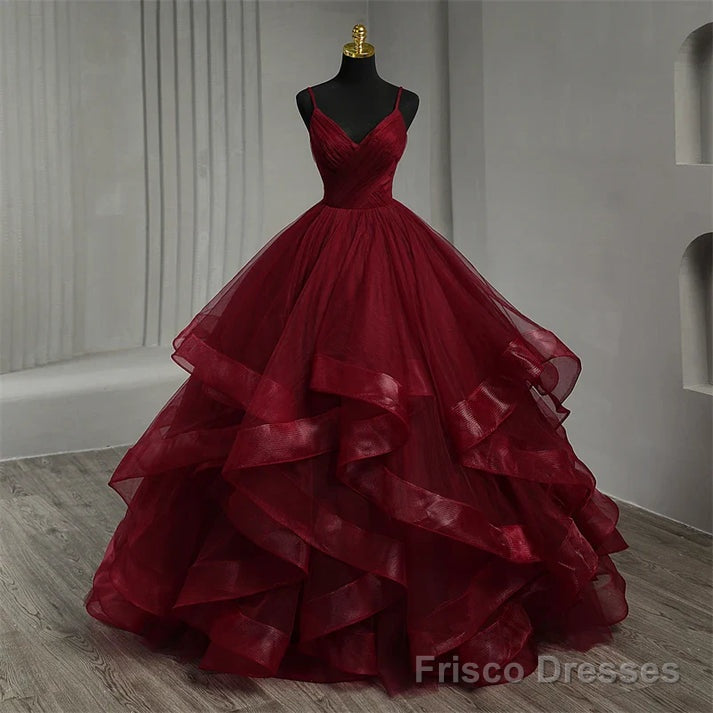 Lace Wined Red Black Quinceanera Dress Spaghetti Straps Ruched Organza Prom Dress Main image
