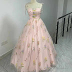 Luxury Floral Embroidery Long Pink Prom Evening Dresses Women Summer Party Formal Occasions Reception Dress