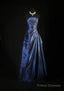 Vintage Ball Gown Strapless Navy Blue Satin Long Prom Dresses Party Dress