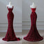 Sexy Mermaid Spaghetti Straps Sequin Burgundy Long Prom Dresses