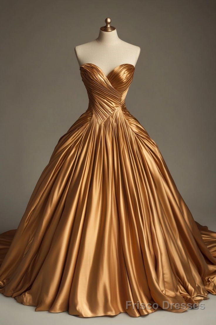 Retro Ball Gown Sweetheart Satin Gold Party Dress Prom Dresses Evening Dress Main image
