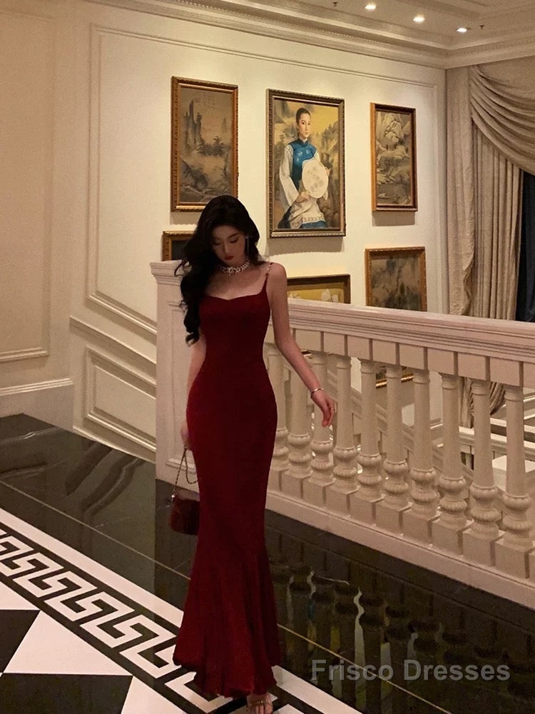 Sexy Sheath Spaghetti Straps Red Long Prom Dresses Birthday Dress Secondary image