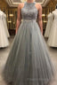 Gorgeous c A-line Scoop Beaded Long Formal Prom Dress Evening Gowns