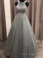 Gorgeous c A-line Scoop Beaded Long Formal Prom Dress Evening Gowns