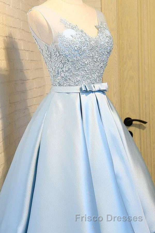 Blue A Line Princess V Neck Backless Appliques Homecoming Dress Secondary image
