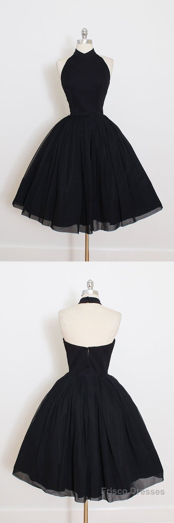 Black Halter Short Sleeve Homecoming Dress, A Line Open Back Short Prom Dresses Main image