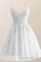 Straps Periwinkle Lace Appliques A-line Short Dress