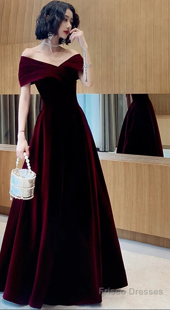 Spring Long Luxury Elegant Wine Red Soft Velvet Evening Party Wedding Dresses for Women Off Shoulder Maxi Dress Main image