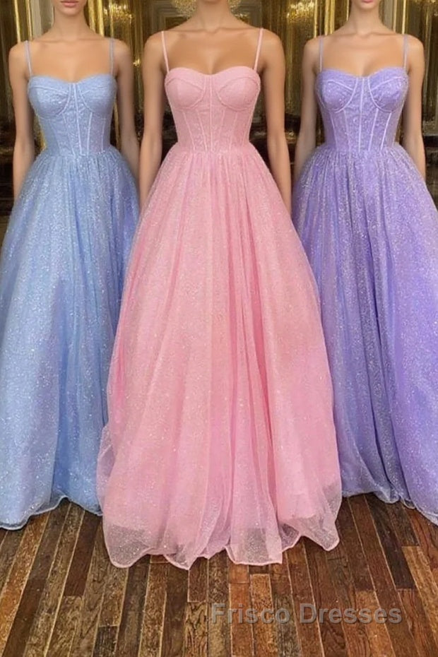 Shiny Tulle Open Back Pink Lilac Blue Long Formal Prom Dress, Long Pink Lilac Blue Tulle Formal Prom Graduation Evening Dress Main image