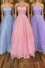Shiny Tulle Open Back Pink Lilac Blue Long Formal Prom Dress, Long Pink Lilac Blue Tulle Formal Prom Graduation Evening Dress