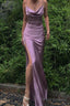 Purple Prom Dresses Sexy Mermaid Cowl Neck Spaghetti Straps Prom Dress