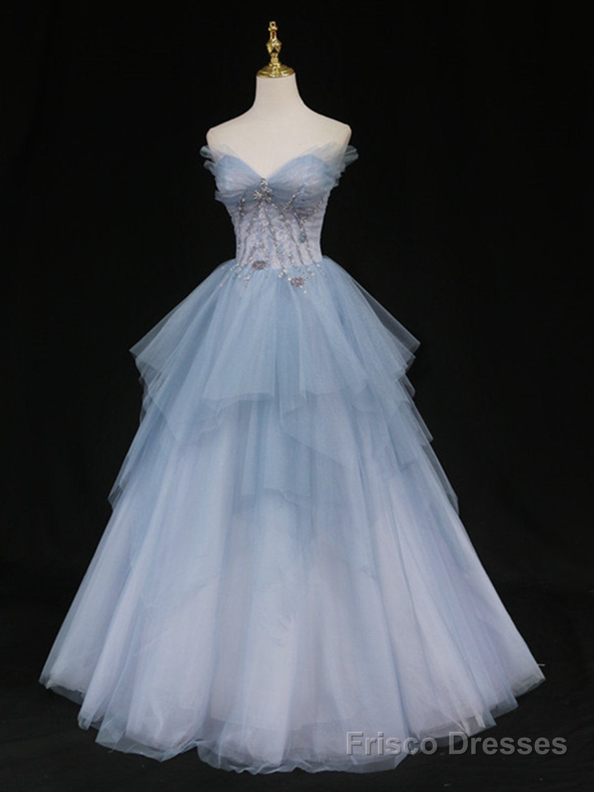 Sweetheart Neck Blue Ombre Tulle Long Blue Ombre Long Tulle Prom Dresses Main image