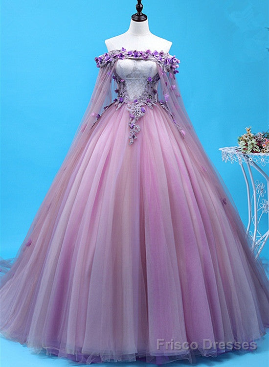 Light Purple Tulle Long Sweet 16 Gown, Flowers Quinceanera Dress Main image