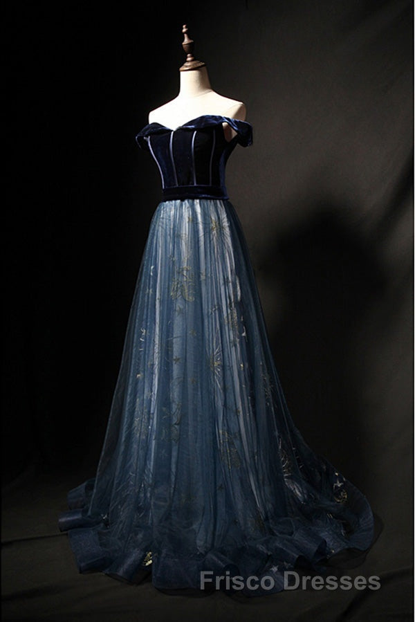 Elegant Off the Shoulder Velvet Floor Length Long Evening Dress Formal Prom Dress