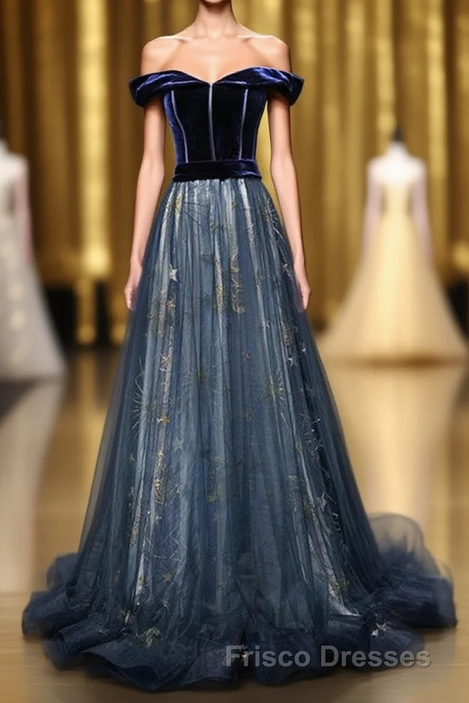 Elegant Off the Shoulder Velvet Floor Length Long Evening Dress Formal Prom Dress Main image