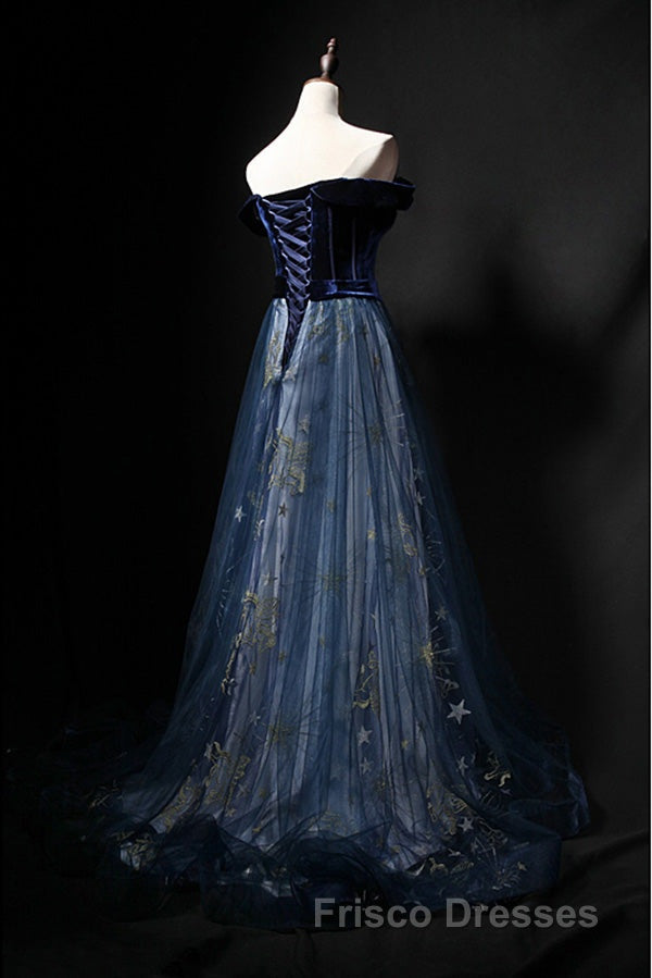 Elegant Off the Shoulder Velvet Floor Length Long Evening Dress Formal Prom Dress Secondary image