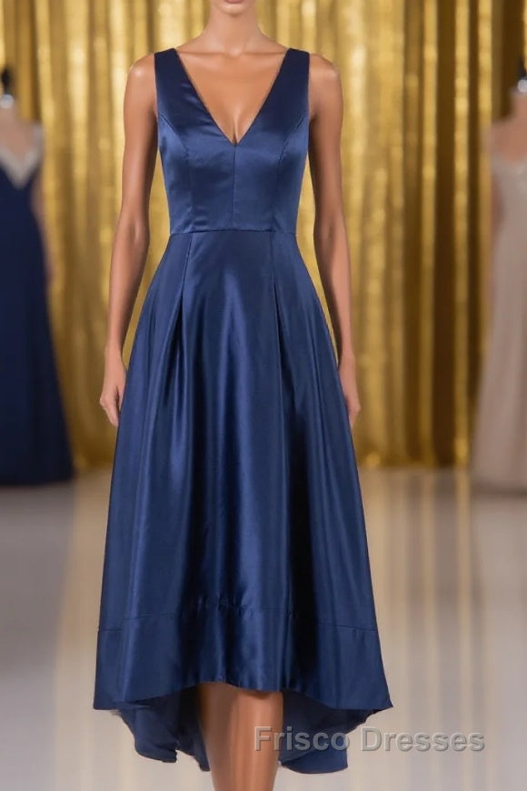 A Line Formal Prom Satin V Neck High-Low Formal Prom Dress Main image