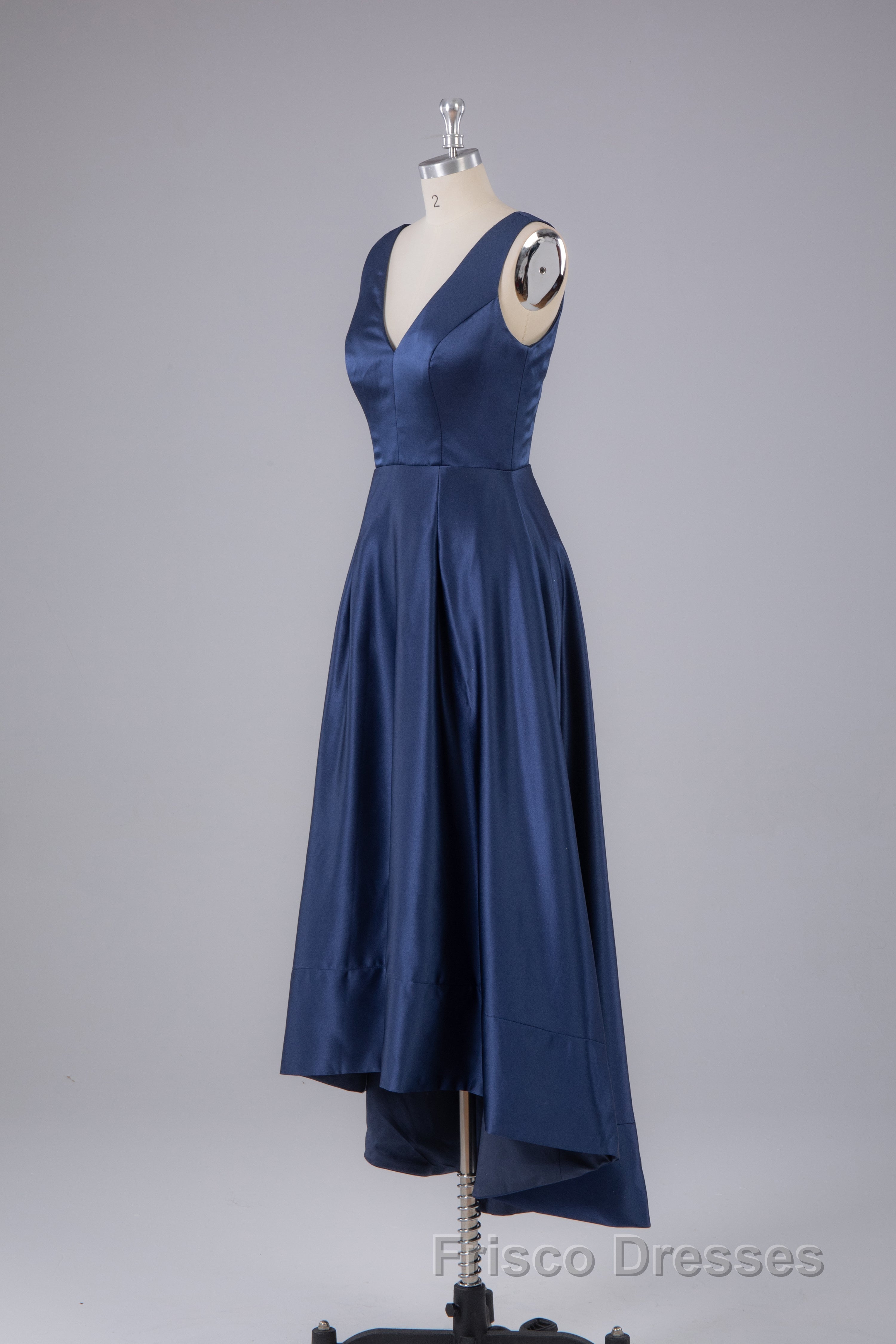 A Line Formal Prom Satin V Neck High-Low Formal Prom Dress Secondary image