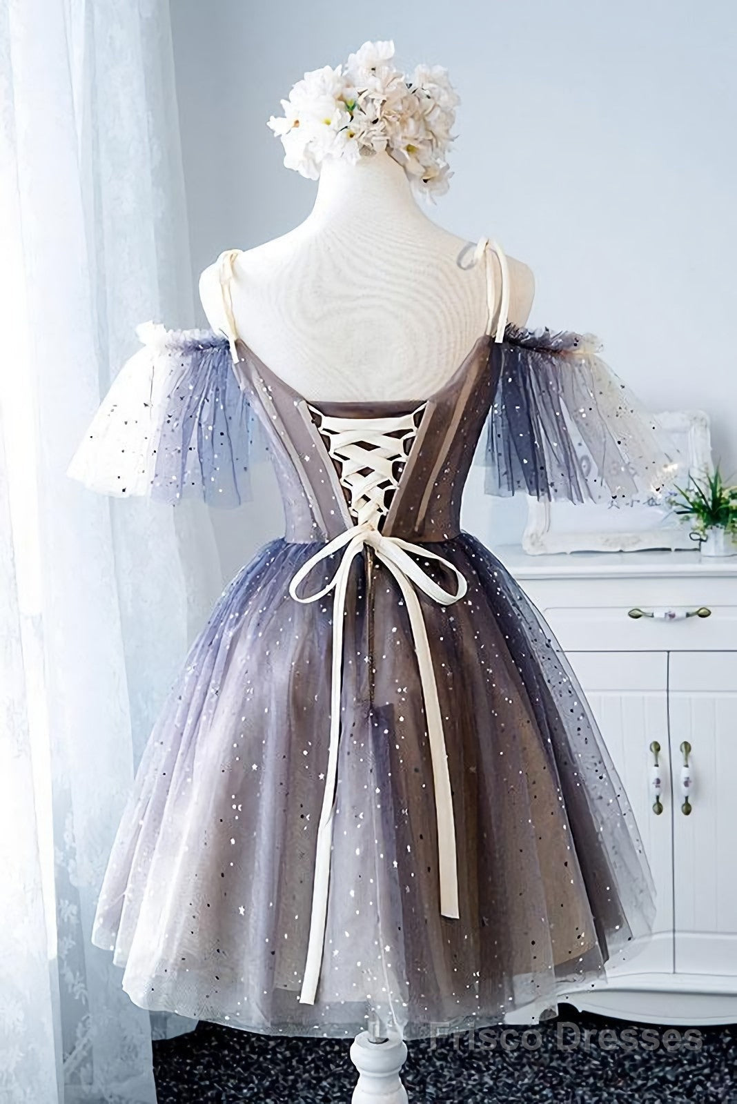 Unique Tulle Off The Shoulder Short Prom Dresses, Lace Up Homecoming D – Frisco Dresses Unique Tulle Off The Shoulder Short Prom Dresses, Lace Up Homecoming D – Frisco Dresses