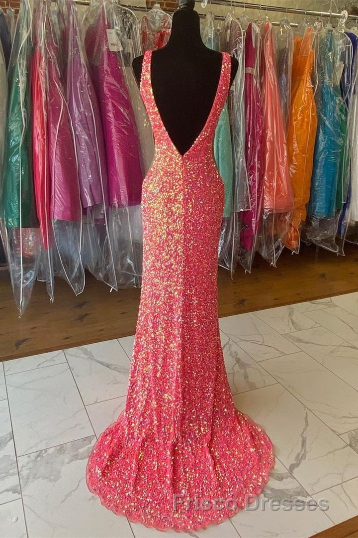 V neck Sequin Mermaid Long Formal Prom Dress Secondary image