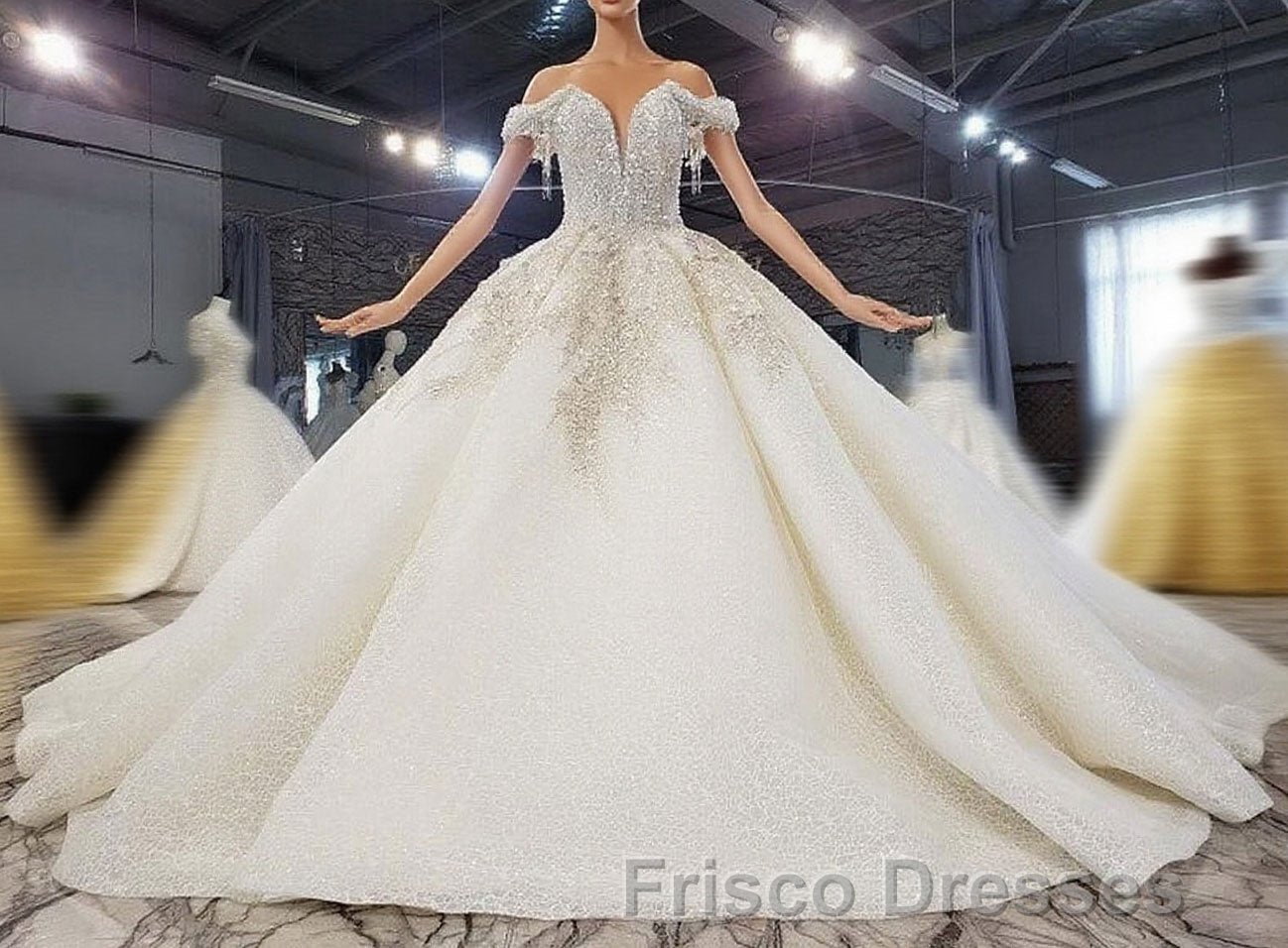 New Arrival Long Off The Shoulder Ball Gown Lace Wedding Dress Main image