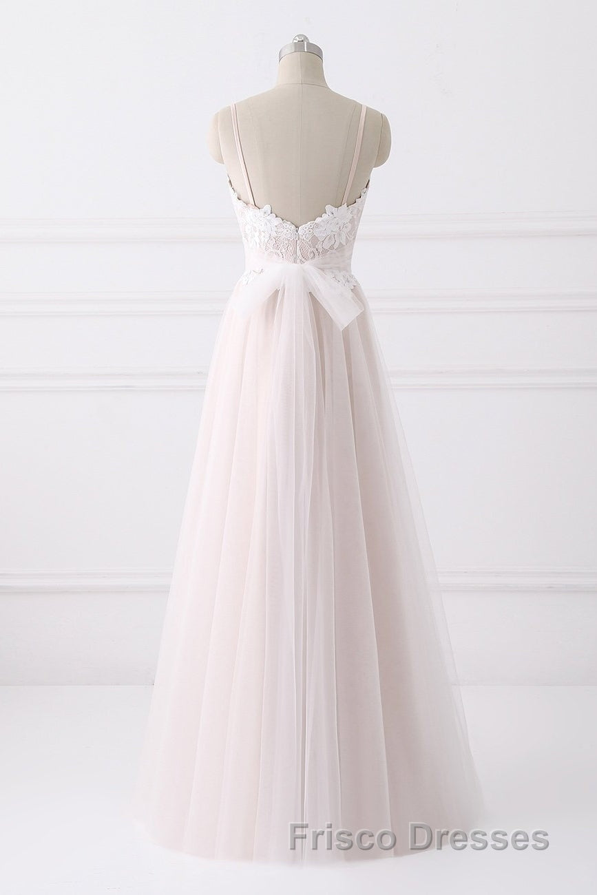 Girly Spaghetti Straps Long A-line Floor Length Wedding Dress Secondary image