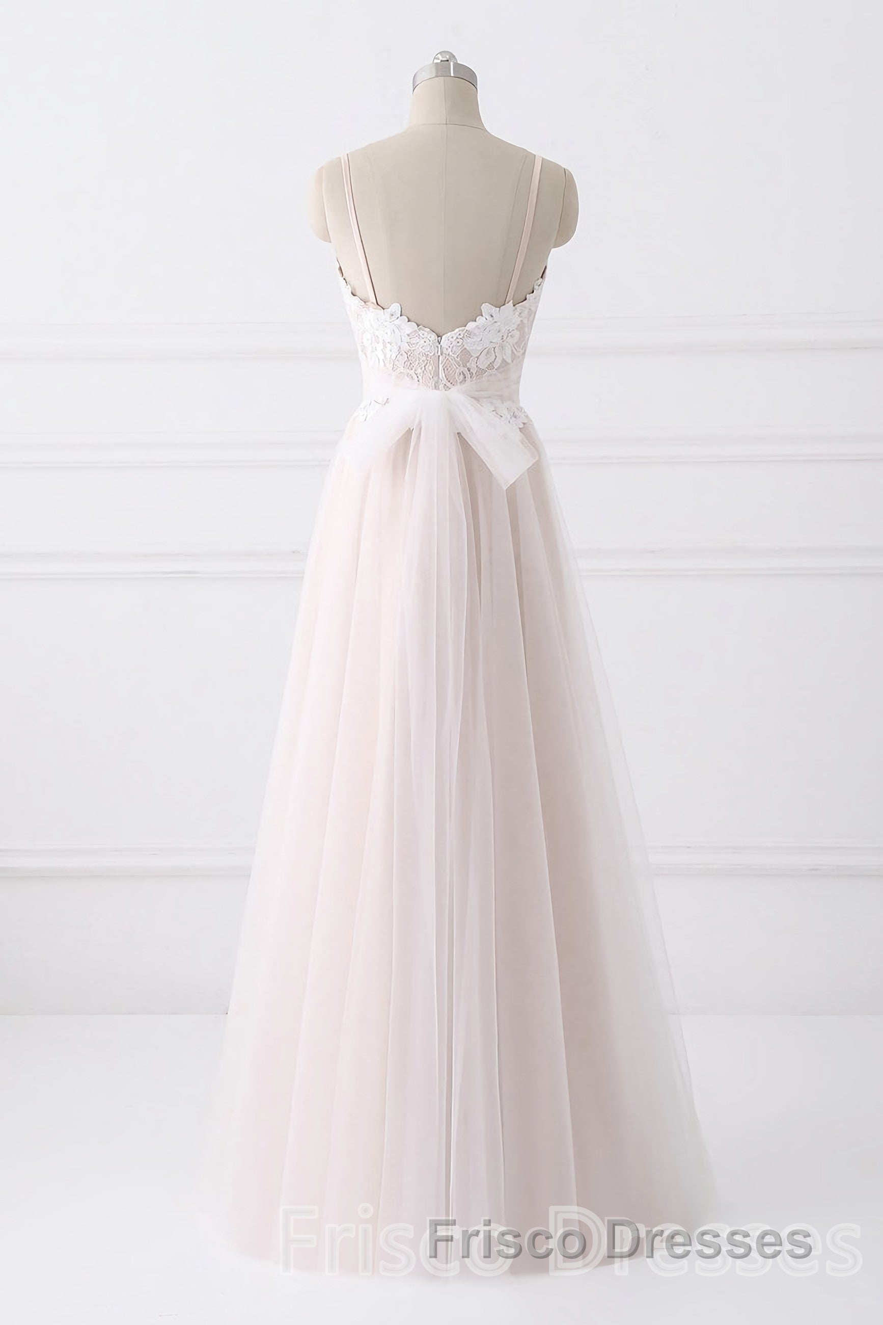 Girly Spaghetti Straps Long A-line Floor Length Wedding Dress