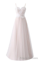 Girly Spaghetti Straps Long A-line Floor Length Wedding Dress