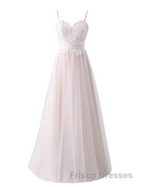 Girly Spaghetti Straps Long A-line Floor Length Wedding Dress