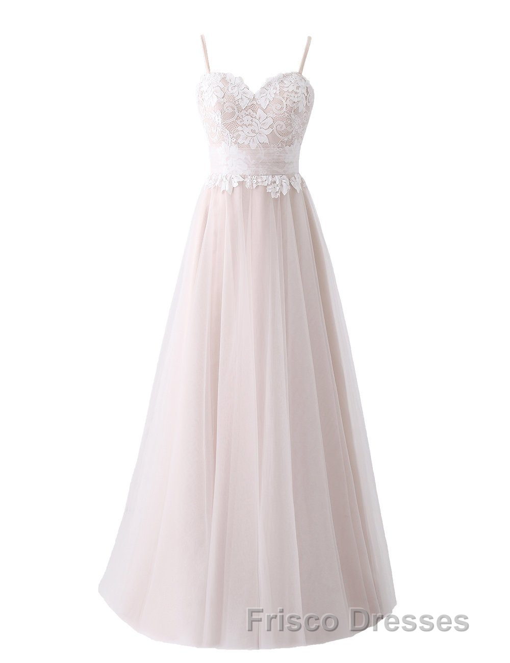 Girly Spaghetti Straps Long A-line Floor Length Wedding Dress