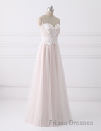 Girly Spaghetti Straps Long A-line Floor Length Wedding Dress