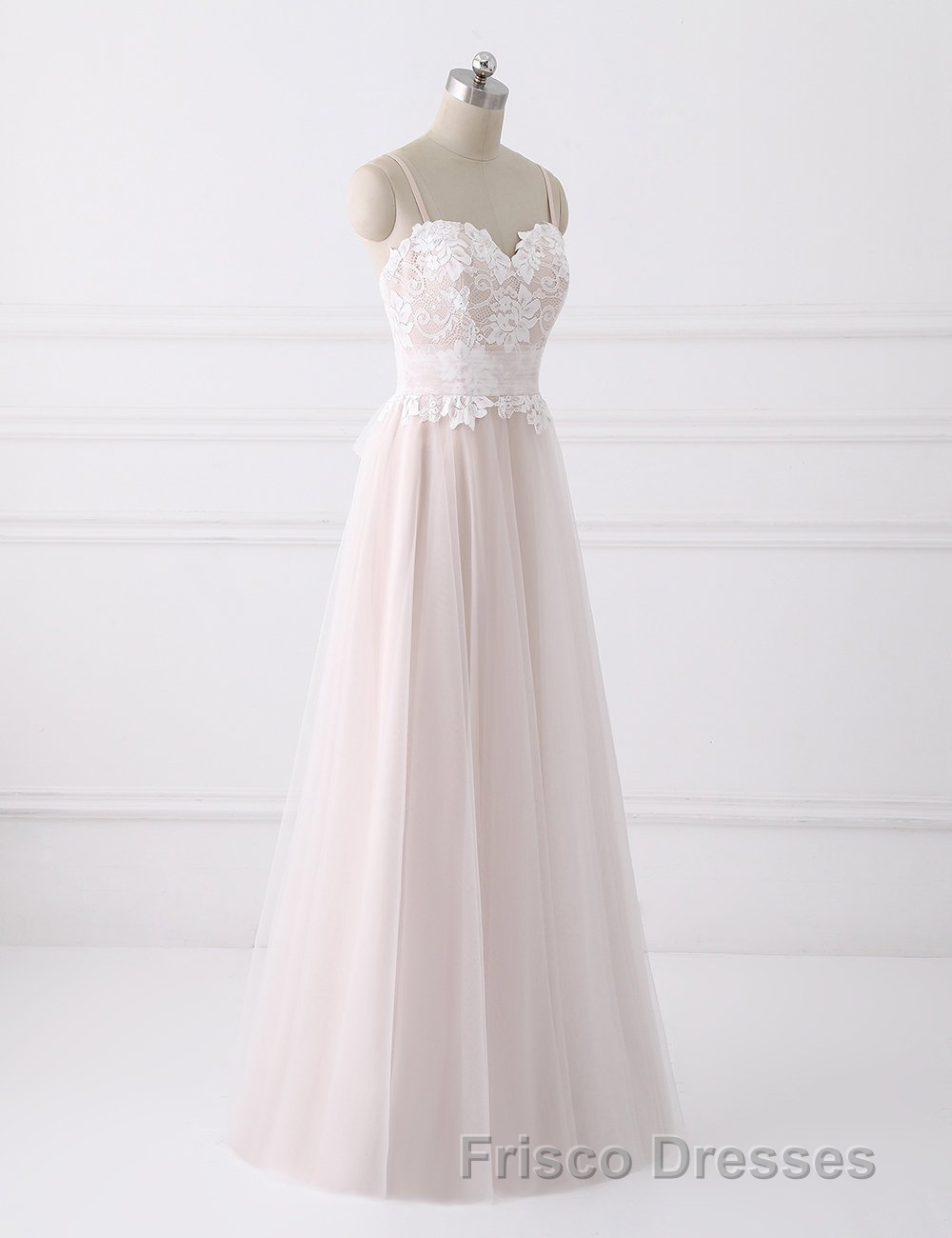 Girly Spaghetti Straps Long A-line Floor Length Wedding Dress