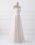 Girly Spaghetti Straps Long A-line Floor Length Wedding Dress