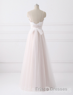 Girly Spaghetti Straps Long A-line Floor Length Wedding Dress