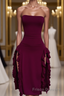 Strapless Midi Length Ruffle Formal Prom Dresses Sexy Evening Dresses