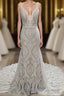 Elegant Spaghetti Straps V Neck Mermaid Lace Wedding Dress