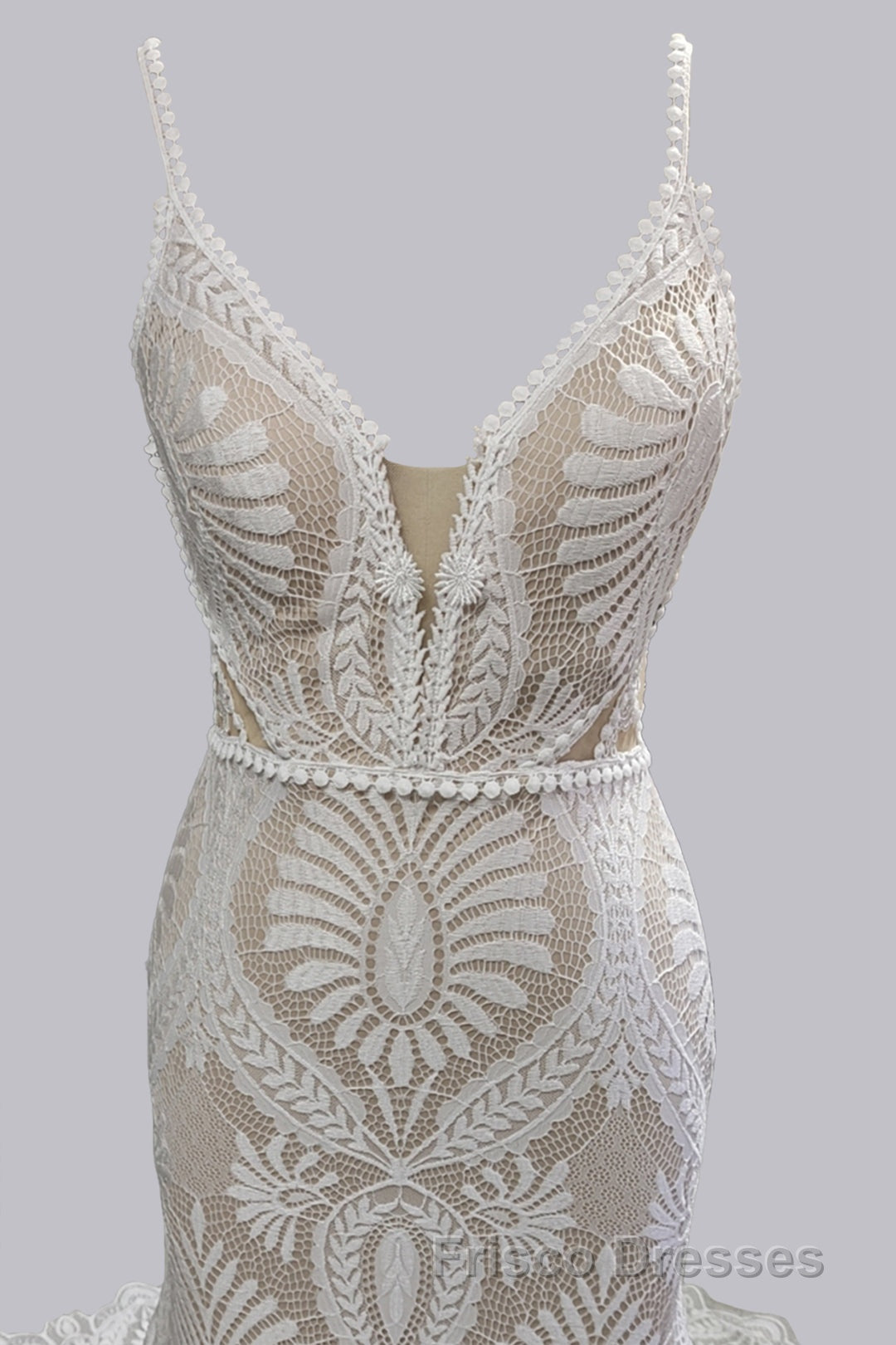Elegant Spaghetti Straps V Neck Mermaid Lace Wedding Dress Secondary image