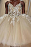 Beige Spaghetti Straps Homecoming Dress With Appliques