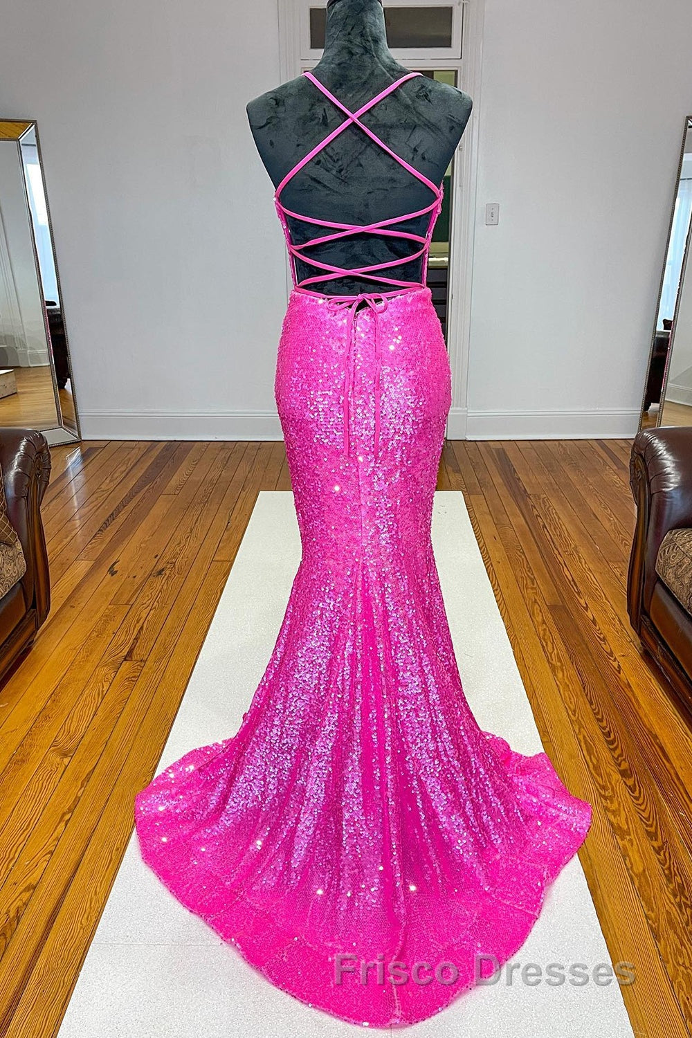 Fuchsia Mermaid Backless Sequined Formal Prom Dress Secondary image